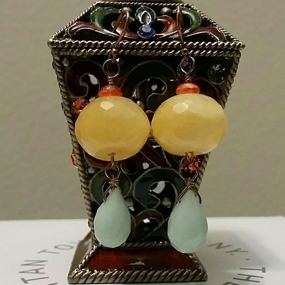☆☆SALE☆☆Yellow and Aqua Drop Earrings