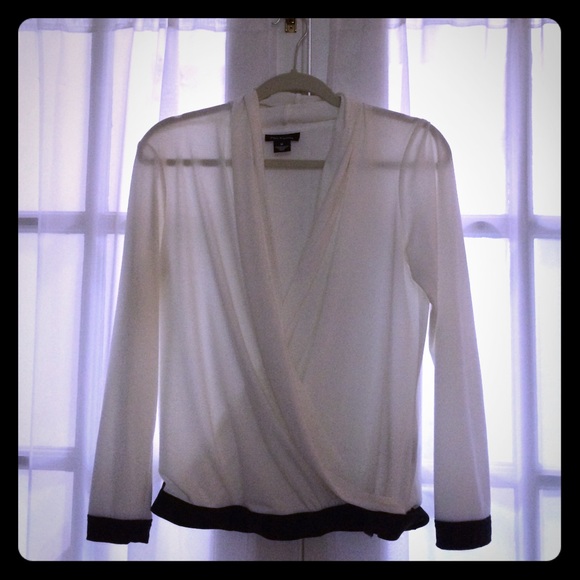 Black and white cross-over blouse