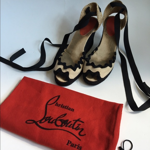 Christian Louboutin Blk/Cream Espadrilles, Size 39