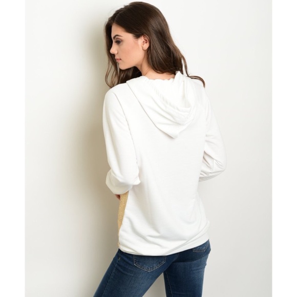 Sale! Ivory Hoodie with Gold Sequin Front - Picture 2 of 2