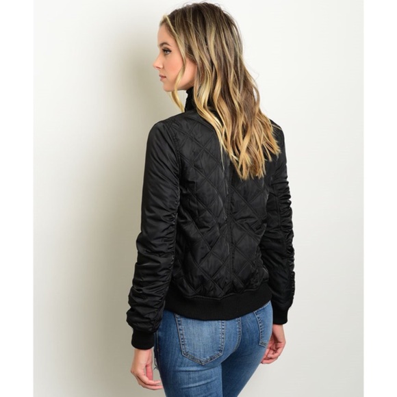 CLEARANCE! Black Quilted Bomber Jacket - Picture 2 of 3