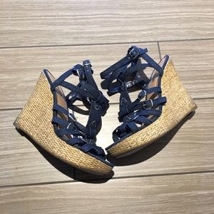 Blue denim wedges