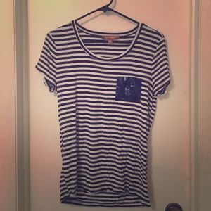 Striped T-Shirt w/ Sequined Pocket