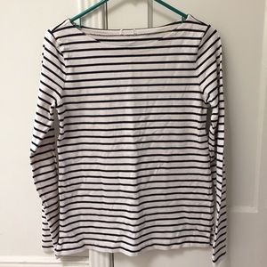 Classic navy blue stripes and cream boatneck shirt