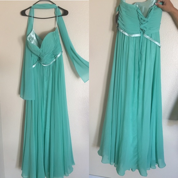 mint green/teal long dress