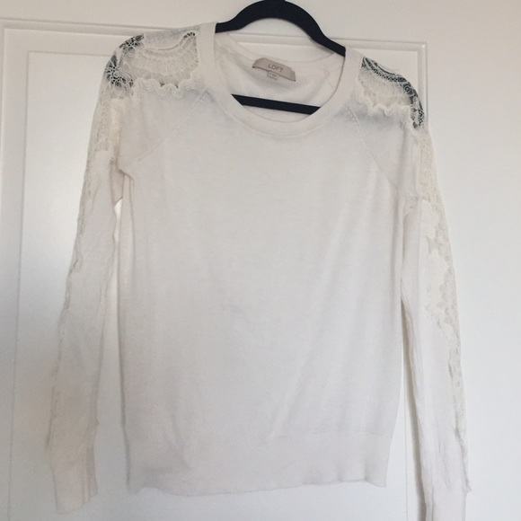 LOFT Sweaters - LOFT ivory lace sleeve sweater
