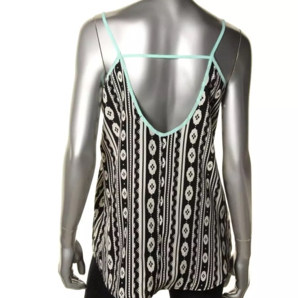 Tribal print tank top blouse black turquoise white - Picture 2 of 4