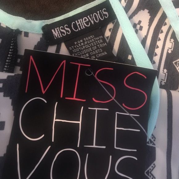 Tribal print tank top blouse black turquoise white - Picture 4 of 4