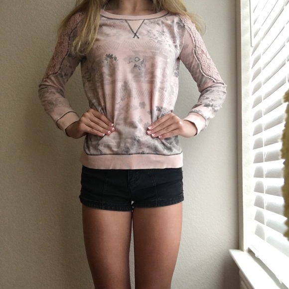 pink lace floral sweater