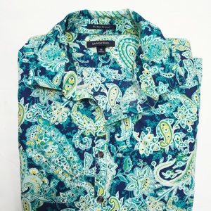 Navy Blue & Teal Paisley Button Down