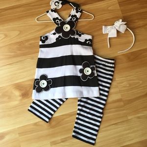 Mud Pie Black/White Striped Two Piece Outfit 2T/3T