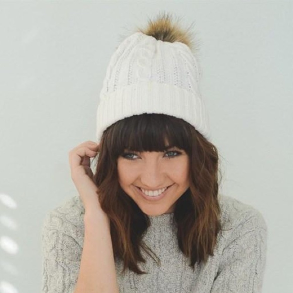 Adorable White Pom Beanie - Picture 3 of 4