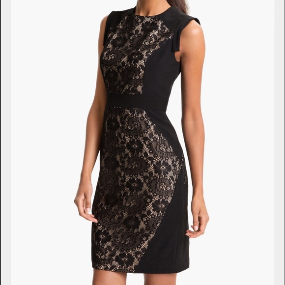 Black and nude lace cocktail dress