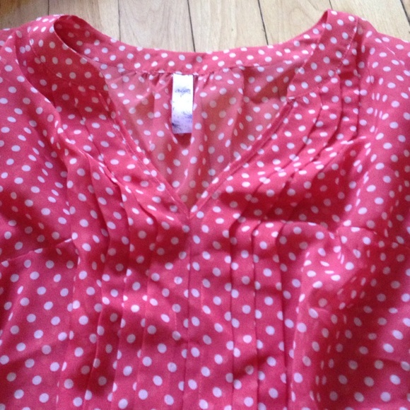 Polka Dot Salmon Loose Blouse - Picture 2 of 4