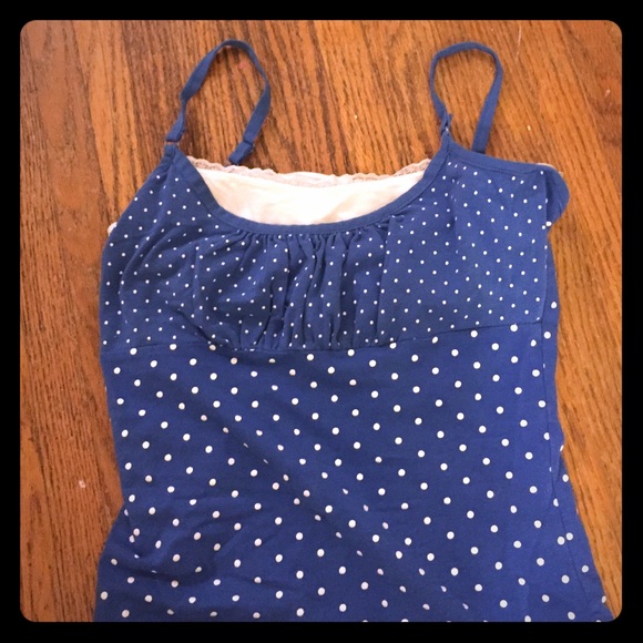 Energie blue polka dot tank top with built in bra