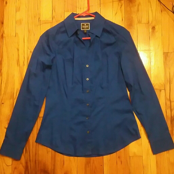Express long sleeve blue button down top