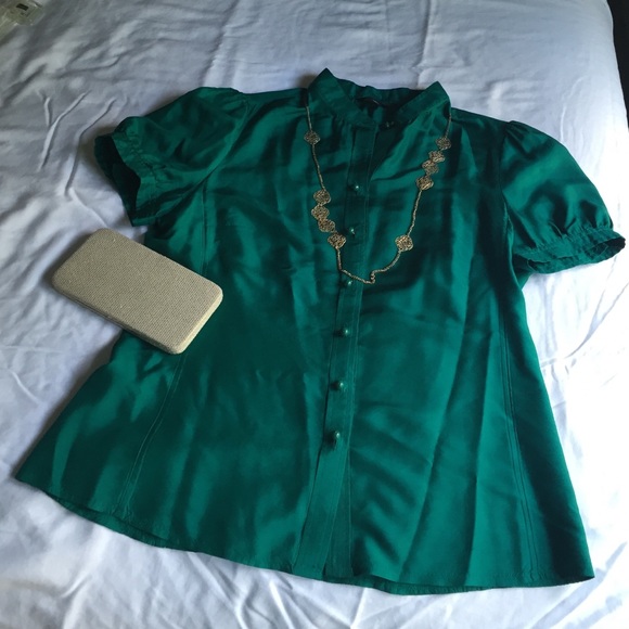 Emerald Green short sleeve silk Blouse