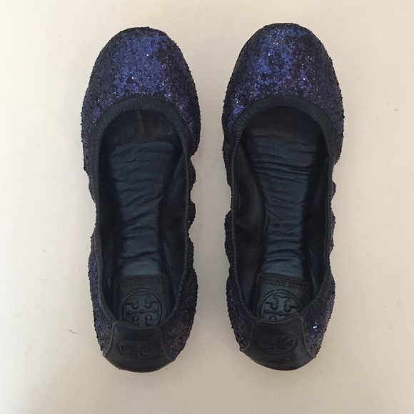 Tory Burch Blue Glitter Eddie Flats