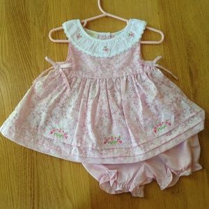 Little Bitty Pink Eyelet Dress w Bloomers Sz 12 Mo
