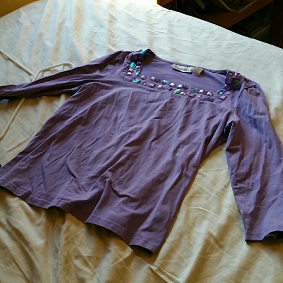 3/4 sleeve square neck lilac t shirt - Picture 1 of 3