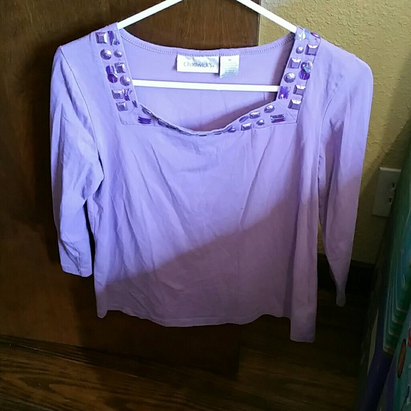 3/4 sleeve square neck lilac t shirt - Picture 2 of 3