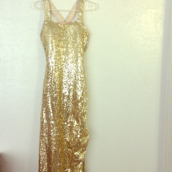 X-Small. Long Gold Sequin Dress