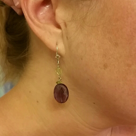 Amathyst and green accent bead earrings