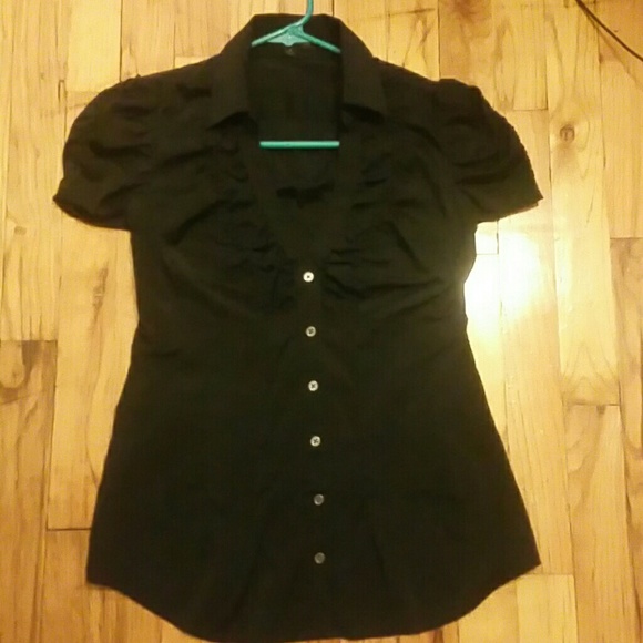 Express black short sleeve button down top