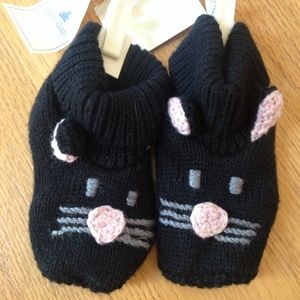 Baby Gap Black Cat Knit Slippers Sz 3-6 Mo. NWT