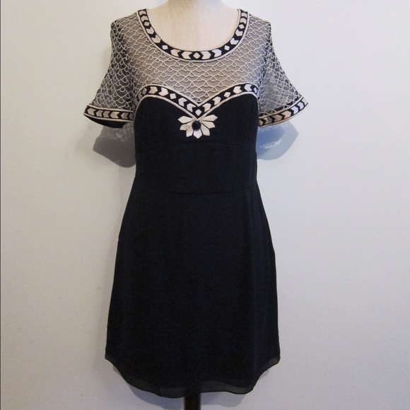 TEMPERLEY London Silk LBD w/ Embroidered Tulle