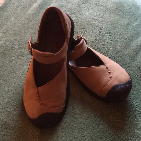 Keen Mary Jane style walking shoes.