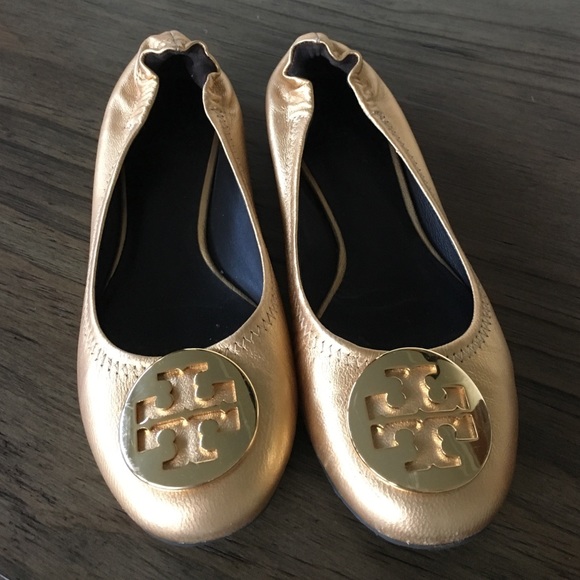 Tory Burch Shoes - Tory Burch Gold Leather Flat