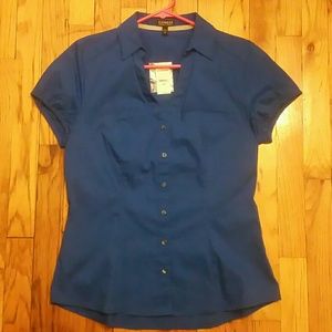 New Express essential stretch blue button down top