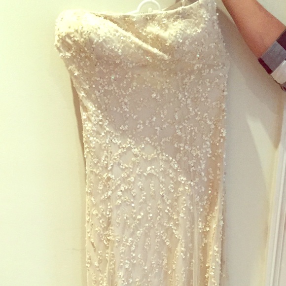 Adrianna Papell Strapless Beaded Mesh Gown - Picture 1 of 3