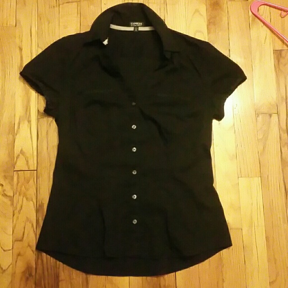 Express black short sleeve button down top