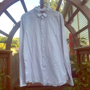 Perry Ellis Maroon and White Stripe Button Down