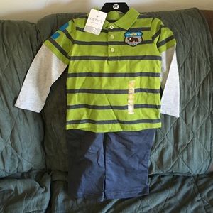 NWT Long sleeved green and gray striped set.