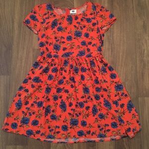 Old Navy Orange Floral Print Skater Dress