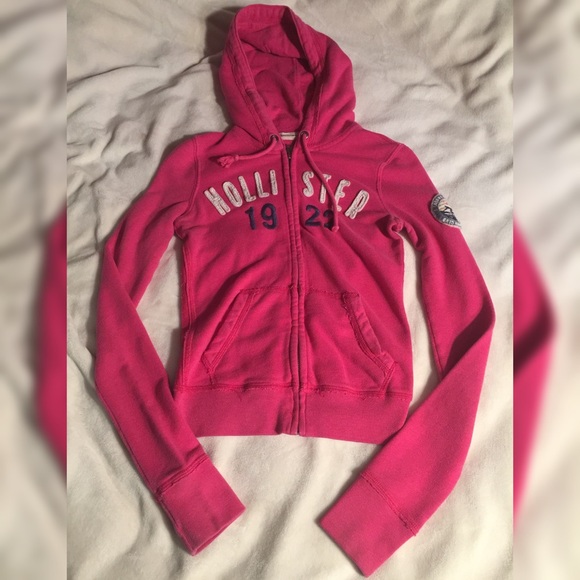 Hot pink and blue Hollister zip up sweater