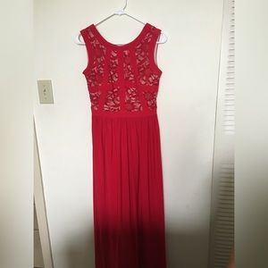 Red floor length lace dress