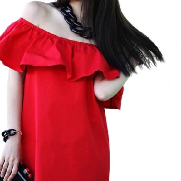 Off the shoulder ruffle dress - red - Picture 3 of 4