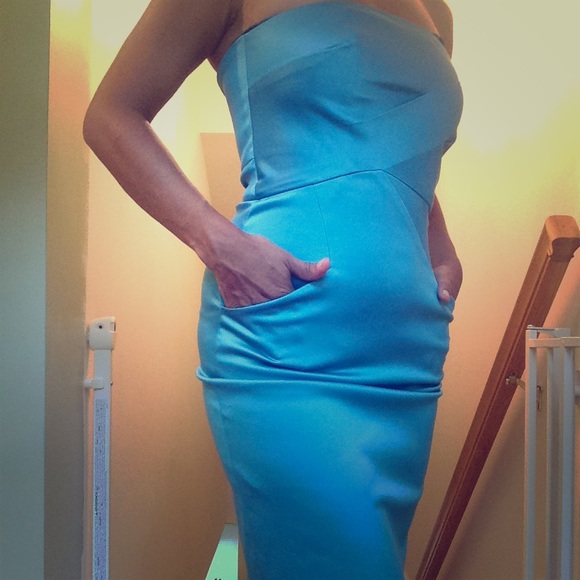 Bcbg turquoise satin dress. Great for a wedding!
