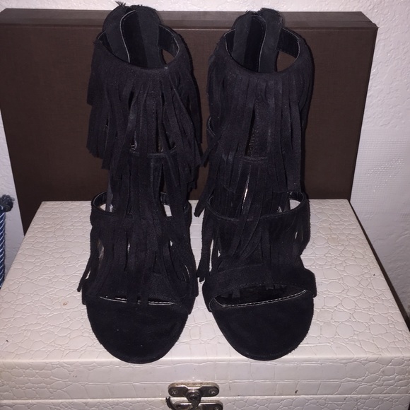 Suede , fringe heels.