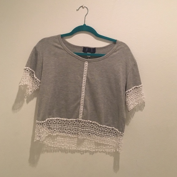 Grey and lace crop top