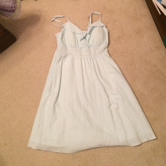 Blue and white summer dress with ruffles
