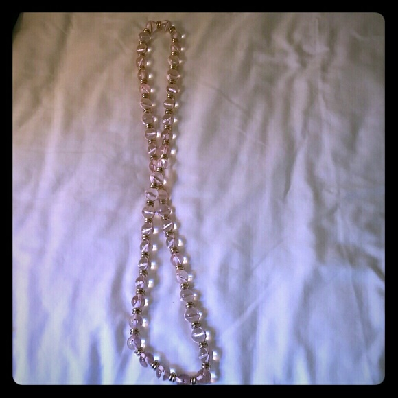 JCREW clear pink ribbon beaded necklace