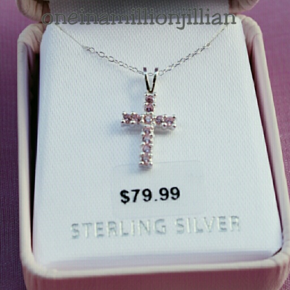 Other - Girls Pink Cubic Zirconia Sterling Cross Necklace