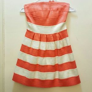 Orange and White stripped strapless dress !