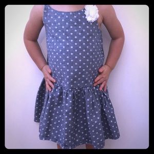 Polka dot Denim dress with white flower accent