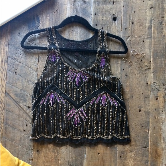 Gorgeous Hand-Beaded Black Tank